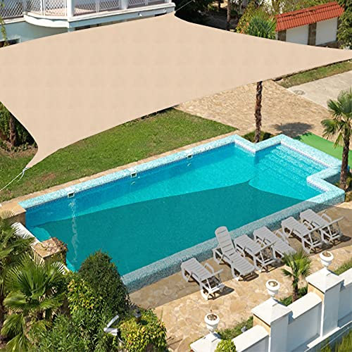 Sun Shade Sail 4M X 7M Rectangle Grey, Waterproof Awning 90% UV Block Sunscreen Canopy for Outdoor Patio Garden Lawn Pergola Decking,Cream color