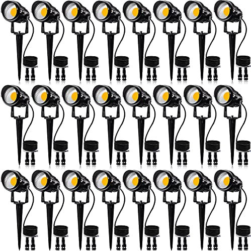 SUNVIE 24 Pack Low Voltage Landscape Lights LED 12W Landscape Lighting with connectors AC/DC 12V-24V Outdoor Spotlight IP65 Waterproof Tree Flag Lights Warm White Spotlights for Yard Garden Pathway