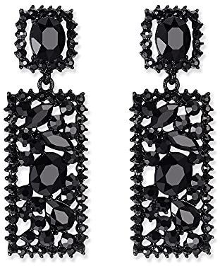 EVER FAITH Rechteck Ohrringe Schwarz Strass Kristall Geometrische Aussage Drop Kronleuchter Ohrstecker