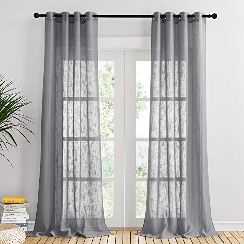PONY DANCE Tende Effetto Lino per Camera da Letto con Anelli | per Soggiorno Moderne, Semitrasparenti, per Salotto, per Interni, per Interni, 2 Pezzi L 140 x A 260 CM, Grigio Scuro