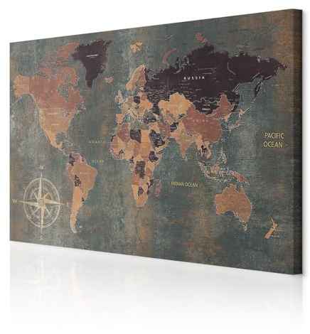 decomonkey Akustikbild Weltkarte 120x80 cm 1 Teilig Leinwand Modern Bilder | Wandbilder XXL, Schallschlucker, Schallschutz, Akustikdämmung, Wandbild, Deko, Leise, bunt, Welt Karte, Landkarte, Kontinente