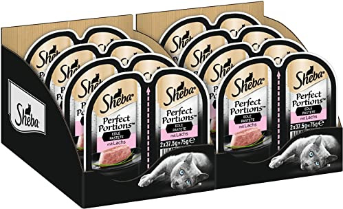 Sheba Perfect Portions - Feinstes Katzennassfutter in der Schale - edle Pastete mit Lachs - 32 x 75g