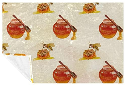 VAPOKF Honey Jar and Bees Prints Soft Warm Cozy Blanket Throw for Bed Couch Sofa Picnic Camping Beach, 150 * 200cm