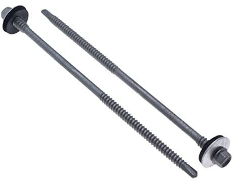 Vis autoperceuse pour métal de 95 mm avec rondelle Aluminium/EPDM de tête hexagonale Vis autoperceuse en acier au carbone Revêtement céramique pour panneaux sandwichs muraux <12mm Lot de 25 pièces
