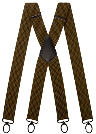Olata Herren-Hosenträger in X-Form, mit Karabinerhaken, 40 mm | Verstellbare 40-mm-Hosenträger in X-Form mit Karabiner und Lederkreuz; sicher für Arbeit oder elegante Kleidung.