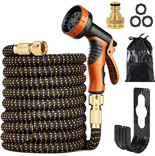 Expandable Garden Hose with 10 Modes Water Spray Gun,3/4&1/2 Solid Brass Connectors, Durable 3450D Weave, Garden Hose Reel,No-Kink Flexible Magic Water Pipe(75ft/22.5m)