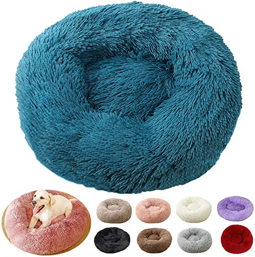rngcpto Katzenbett Flauschig, Hundekissen Flauschig Hundebett Plüsch Rund Katzenbett Hundekissen Katzenkissen Hundekörbchen Donut Waschbar (40cm, Blau)