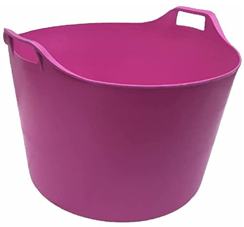 75L Pink Heavy Duty Extra Large Flexi Tub Rubble Container Flexible Versatile Plastic Storage Bucket, Horse Feeder, Home Garden Tub (Pink, 75L)