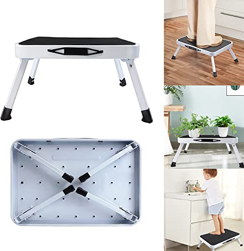 Trittleiter mit 1 Stufe, Kleine Trittleiter Klappbar, Klappstufen Tritthocker, Klein Tritthocker Klapptritt Leiter, Klapphocker Wohnwagen Trittstufe, bis 150 kg max Belastung