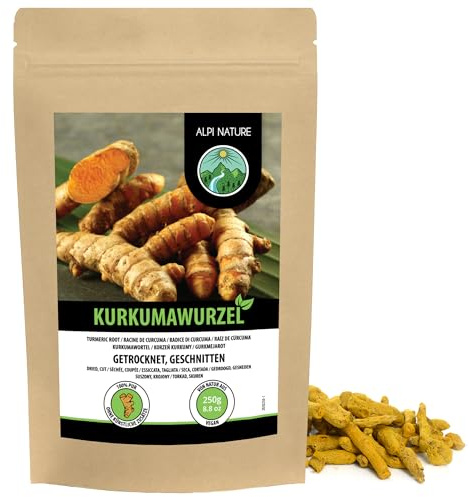 Alpi Nature Curcuma Racine Coupée 250g, Morceaux de Racine de Curcuma Séchés et Coupés, Thé en Vrac