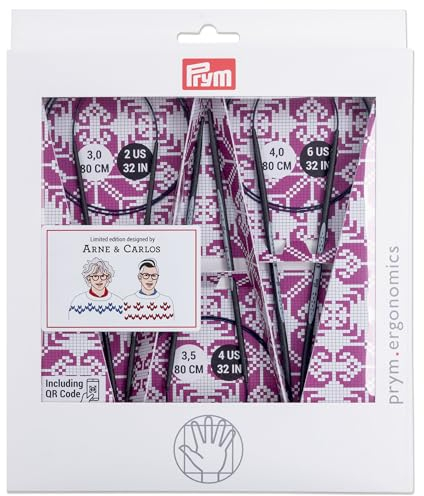 Prym 215010 Rundstricknadel Set Carbon, Edition Arne & Carlos, 3,0-4,0 mm, Schwarz, Lila