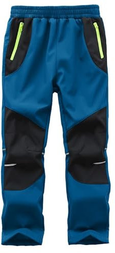 Zzkouine Kinder Softshellhose Schneehose Thermohose Hosen Jungen Mädchen Winterhose Outdoorhose Wanderhose, Blau/Schwarz 122-128