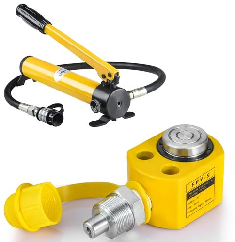 DOOROOM 5T 0.24 Stroke Hydraulic Jack Cylinder Thin Mini Hydraulic Ram Multi-Acting Low Profile Lifting Cylinders with CP-180 Hydraulic Hand Pump