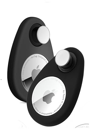 Airtag Holder Hidden 2 Pack GPS Tracker Case, Anti-Removal Airtag Silikonhülle mit Pins, geeignet für Kinder, ältere Menschen, Haustiere, Rucksack, Gepäck (Schwarz)