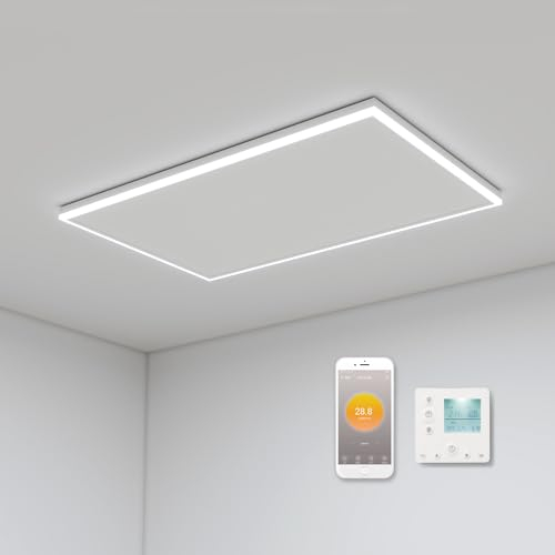 Infrarotheizung Deckenmontage 700 Watt, Deckenheizung Infrarot mit LED Beleuchtung, Infrarotheizung mit Thermostat, App Fernbedienung Steuerung, Decke Elektroheizung Heizplatte Heizkörper Heizpaneel