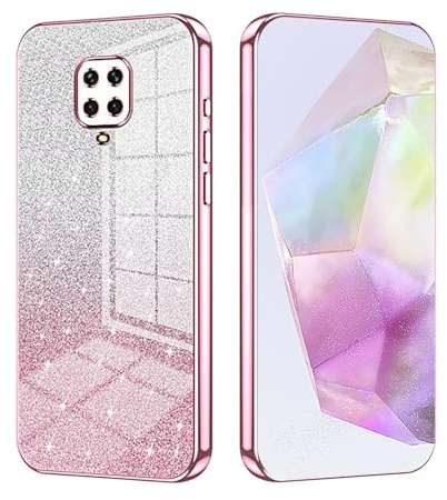 ILING Case for Xiaomi Redmi Note 9S / Redmi Note 9 Pro, Ultra Thin Elegant Gradient Color Sparkling Back Design Electroplated Edging Soft Silicone TPU Shockproof Phone Case Girls Cover (Pink)