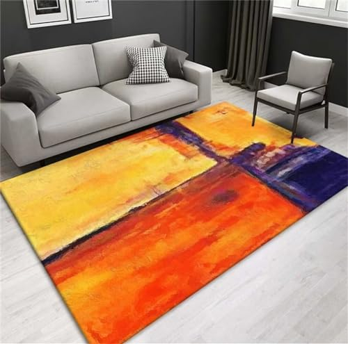 QGYFRE Teppich Schlafzimmer Baby Rugs Washable 100x160CM Wohnzimmer kurzflor orange Farbe Gelber, waschbarer im modernen, minimalistischen Design