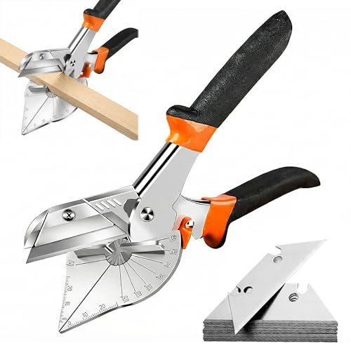 Ciseaux à Onglets Multi Angles: Multifonctions Ciseaux D'angle pour Angles de 45 à 135 Degrés avec 10 Lames de Rechange pour une Coupe Précise du Bois Plastique Caoutchouc PVC