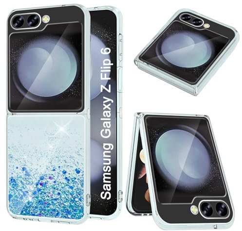 Hülle für Samsung Galaxy Z Flip 6 - Glitzer Treibsand Silikon Stoßfest Handyhülle, Transparent TPU Bumper Schutzhülle Ultra Dünn Case (Blau)