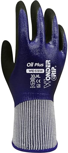 Wondergrip - Oil Plus - WG-518W Safety Gloves - Double Nitrile Coating - Fully Coated & 100% Waterproof - High Grip & Ergonomic Fit - For Wet and Oily Conditions - Purple - Small
