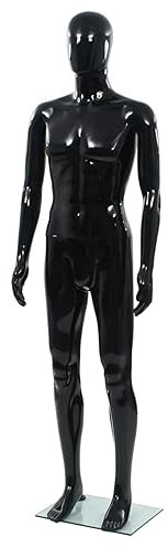 Homgoday Schaufensterpuppe Mann Ganzfigur Glassockel 185cm Schwarz Glänzend Innenmöbel Dekor für Wohnzimmer Büro Schlafzimmer