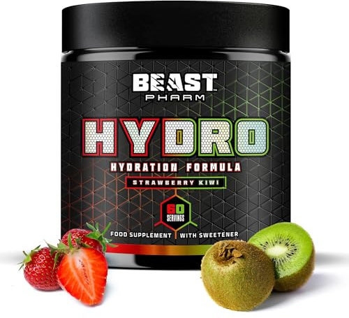 Beast Electrolytes Powder - 60 Servings Keto Hydration Drinks with Potassium Supplement - 360g, Strawberry Kiwi