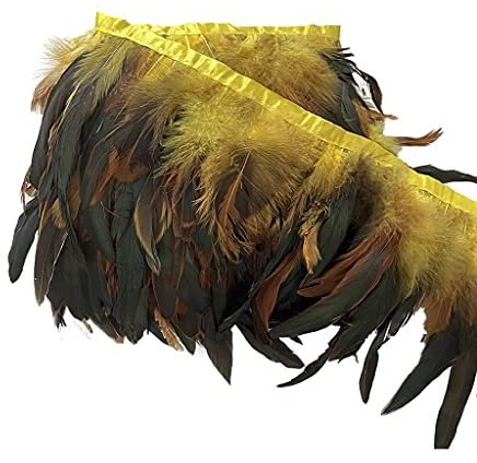 Natürliche Hahnenfeder-Breite, 12,7–17,8 cm, Bastelfeder-Fransenbesatz, 2 Yards für Kleidung, Dekoration und Bastelarbeiten, Federn (gelb)