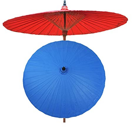 Parasol de jardin rond vintage en bambou, fait à la main, en toile cirée, avec protection UV, parasol de plage portable pour patio, terrasse, piscine et extérieur