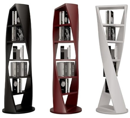 GLigeT Bücherregal Lackiertes Bücherregal, drehbares Bücherregal aus massivem Holz, rundes Regal, moderner, einfacher, speziell geformter dekorativer Ausstellungsständer Bücherturm(Weiß,S)