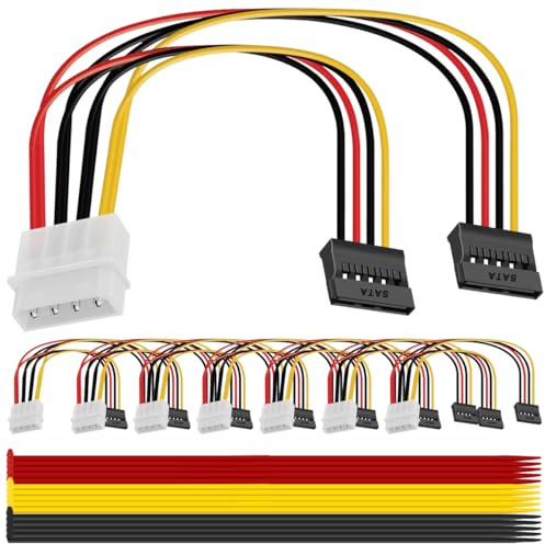 MKBKLLJY 8 Stück 4 Pin Molex auf Dual SATA Strom Y-Kabel Adapter 4 Pin IDE Molex Stecker auf 15 Pin Dual SATA Buchse Stromverteilerkabel (18cm)