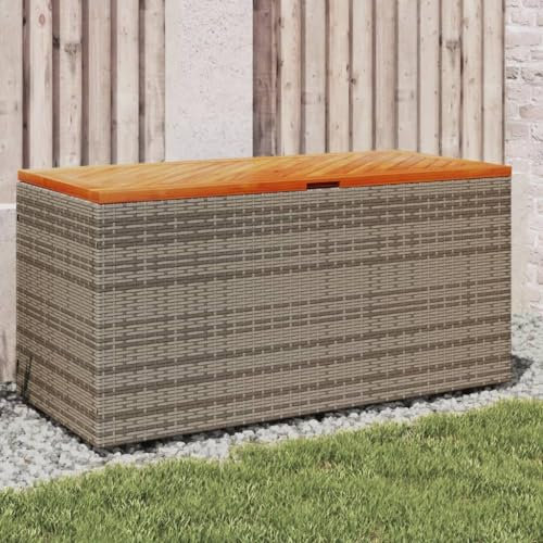 Fasba Gartentruhe, Kissenbox für Garten Terrasse, Sitzbank mit Stauraum, Auflagenbox, Aufbewahrungsbox, Sitztruhe, Grau 110x50x54 cm Poly Rattan Akazienholz