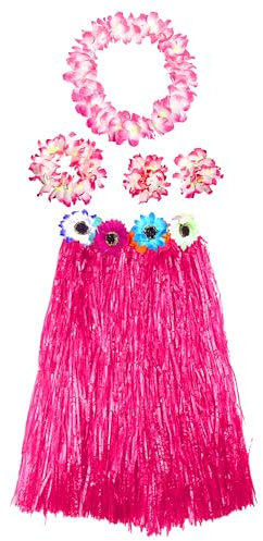 Hawaii-Kostüm für Damen, Set mit Rock, Halskette, Stirnband und Hawaiiarmbändern, für Erwachsenenkostüm, Karneval, Halloween