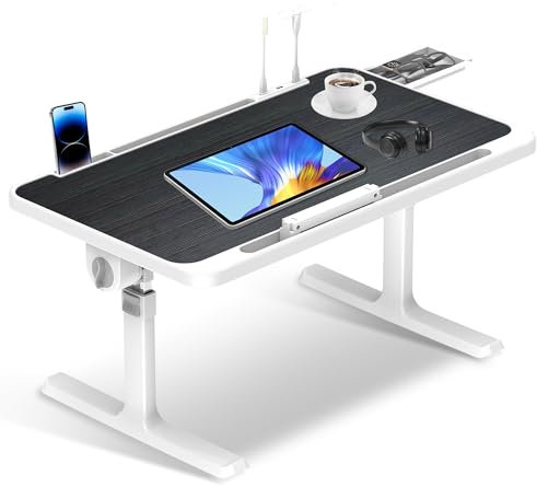 Soontrans Laptoptisch 60 x 40 cm, Laptop Tisch mit Schublade, Höhenverstellbar, 4 Winkelverstellbar, Klappbare Beine, Betttisch für Bett und Sofa, Couch, Boden, Betttablett Notebook (Schwarze)