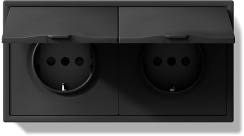 BSEED 2 Fach Steckdose mit Wasserdicht Abdeckung, 250V 16A Aussensteckdose Unterputz, Wandsteckdose mit Krallen Für Feuchträume Badezimmer, Schwarz