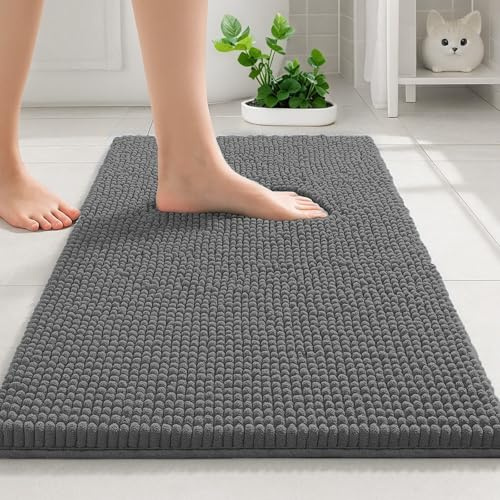 DTXDTech Bathroom Mat 40 x 60 cm, Non Slip Bath Mat, Chenille 40x60 Toilet Rug, Soft and Absorbent Bath Mat for Bathroom, Bedroom, Kitchen (Dark grey)