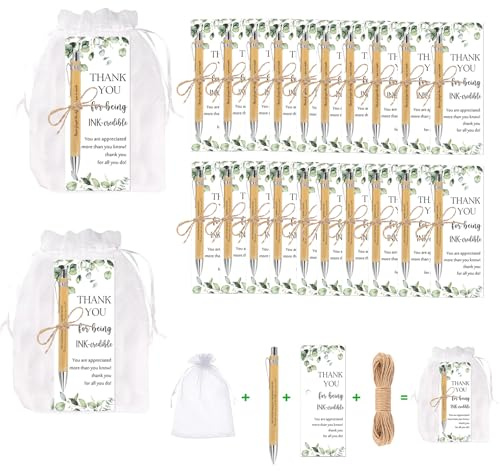 UCFBWO 24 uppsättningar lyckopenna trä kulspetspenna tack gåvor gåvor avskedsgåva kollegor små presenter till kollegor lärare anställda gästpresenter