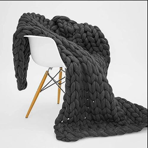 ZGHQHCDRH Dicke Strickdecke, grob, handgefertigt, Überwurf, gemütliche Tagesdecke für Heimdekoration, Yogamatte, Geschenkidee, schwarz, groß, 180 x 200 cm, weich, warm