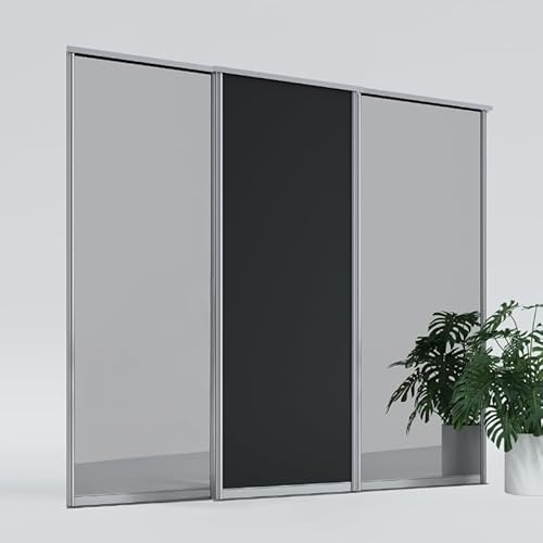 KOLM Schiebetüren | 265x220 cm | Schwarz Matt/Spiegel | Sopot Silber |