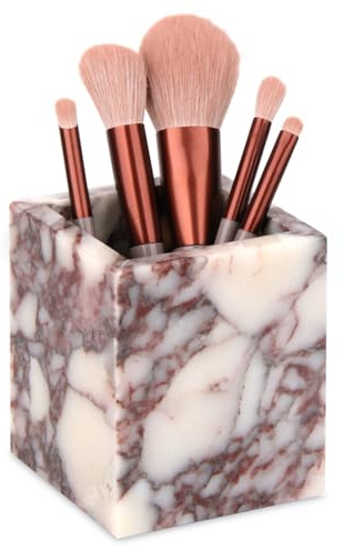 Zahnbürstenhalter aus natürlichem Marmor, für Badezimmer, 8,5 x 8,5 x 10 cm, Kerzenhalter, multifunktionaler Organizer für Make-up-Pinsel, Utensilssink, Schminkzubehör (Calacatta Viola)