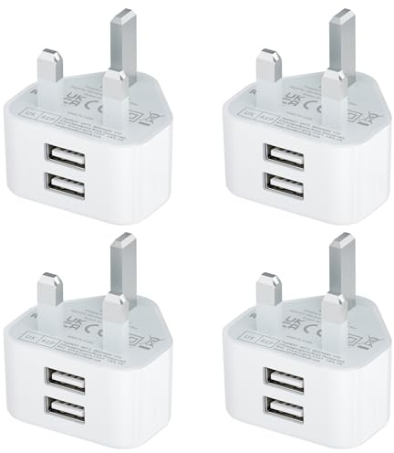 USB Plug,Dual USB Charger Plugs UK 4Pack 10.5W Phone Plugs with USB Port Double Compact Mains Charge Head 5V 2.1AMP Charging Compatible with iPhone 13 12 11 SE XS XR X 8 7 6 5,iPad