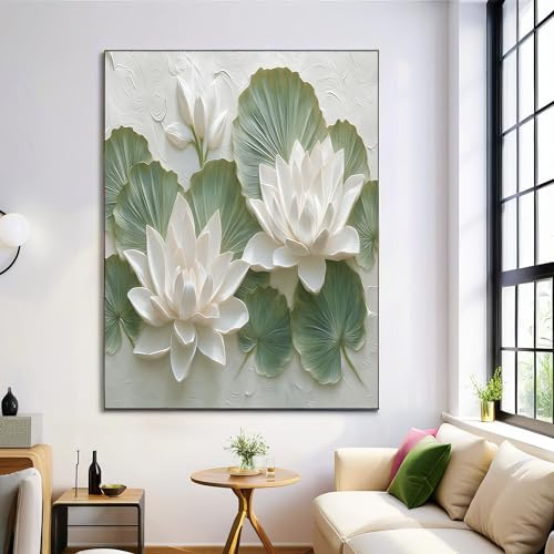 Leinwand Poster Bilder Kunstdruck Poster - Seerose Blätter Realistisch Blüten Deko Ohne Rahmen Leinwand Bild, Wohnzimmer Schlafzimmer Badezimmer Wanddeko (80x120cm)