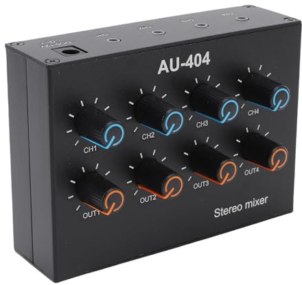 AUNMAS Mixer Audio USB Mini Console di Missaggio a 4, Lega di Alluminio, Elaborazione Audio Professionale, connettività Flessibile per DJ e Streaming