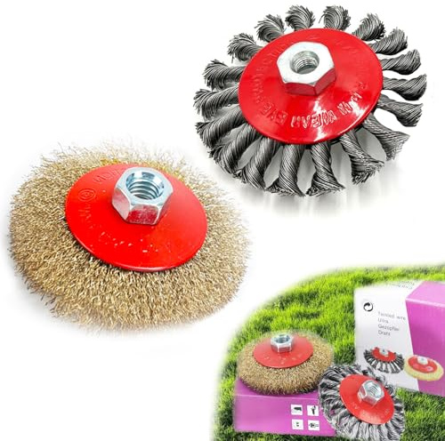 Unkrautbürste für Freischneider 2Pcs unkrautbürste für rasentrimmer - 10mm Bohrung, Profi Drahtbürste Unkrautbürste, Edelstahl Bürste Effektive Moosentfernung
