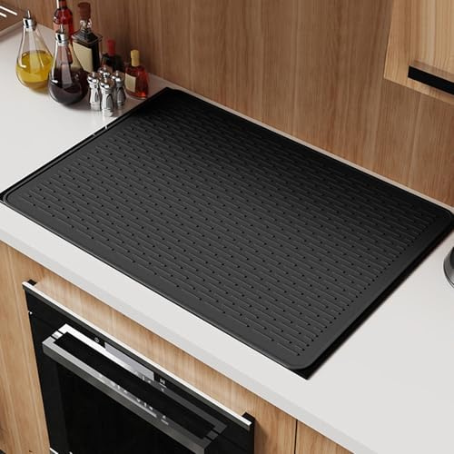 Induction Hob Protector Mat, Extra Large Silicone Stove Top Cover, Cooktop Scratch Protector, Heat Resistant Gas Stoves Cover, Dish Drying Mat for Kitchen Induction Hob Stove-Counter(COLOR:Black)