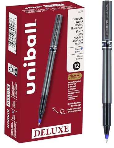 uni-ball Deluxe Micro Point Roller Ball Pens, Blue (60027)