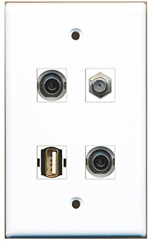 RiteAV - Cavo coassiale TV, tipo F, 1 porta USB A-A, 2 porte, piastra da parete 3,5 mm