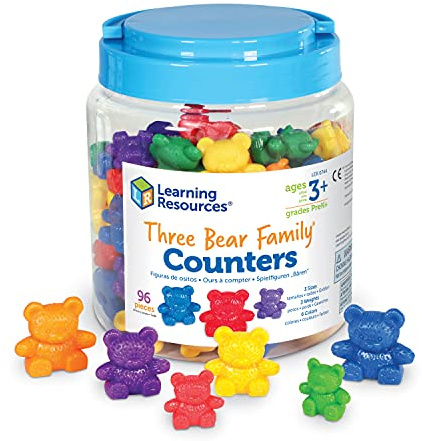 Learning Resources Original Dreiköpfige Bärenfamilie Regenbogen-Set, Ab 3 Jahren, Lernspiel Mathefähigkeiten Zählen, Wiegen und Sortieren, 96 Bunte Bären in 3 Größen und Gewichten