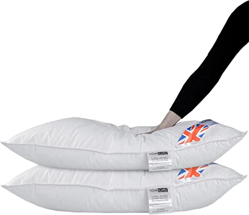 HOMESCAPES Super Microfibre Pillows 2 Pack, Soft Bounce Back Synthetic Anti-Allergy Hotel Pillows, Goose Down Like Medium Support with 100% Cotton Case