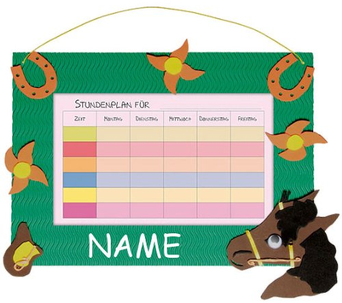 alles-meine.de GmbH Bastelset Stundenplan - incl. Name - für Schulstunden Pferd grün Tiere - Grundschule Schule Schulanfang Einschulung Kinderzimmer Planer
