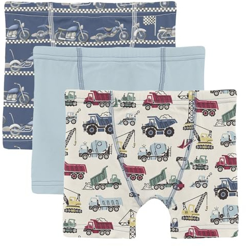 Kic Kee Pants KicKee Boys Boxer Brief Underwear, Lightweight and Breathable For All Day Comfort, Set of 3 (Denim Motorcycles, Spring Sky & Natural Construction Trucks - XS-5/6)